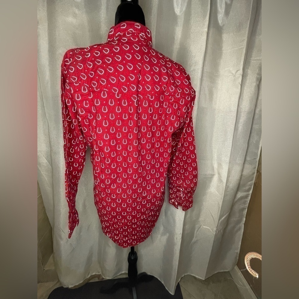 Vintage Express Rider Red Button Down Horseshoe Print Western Shirt Size Medium  - Picture 3 of 8